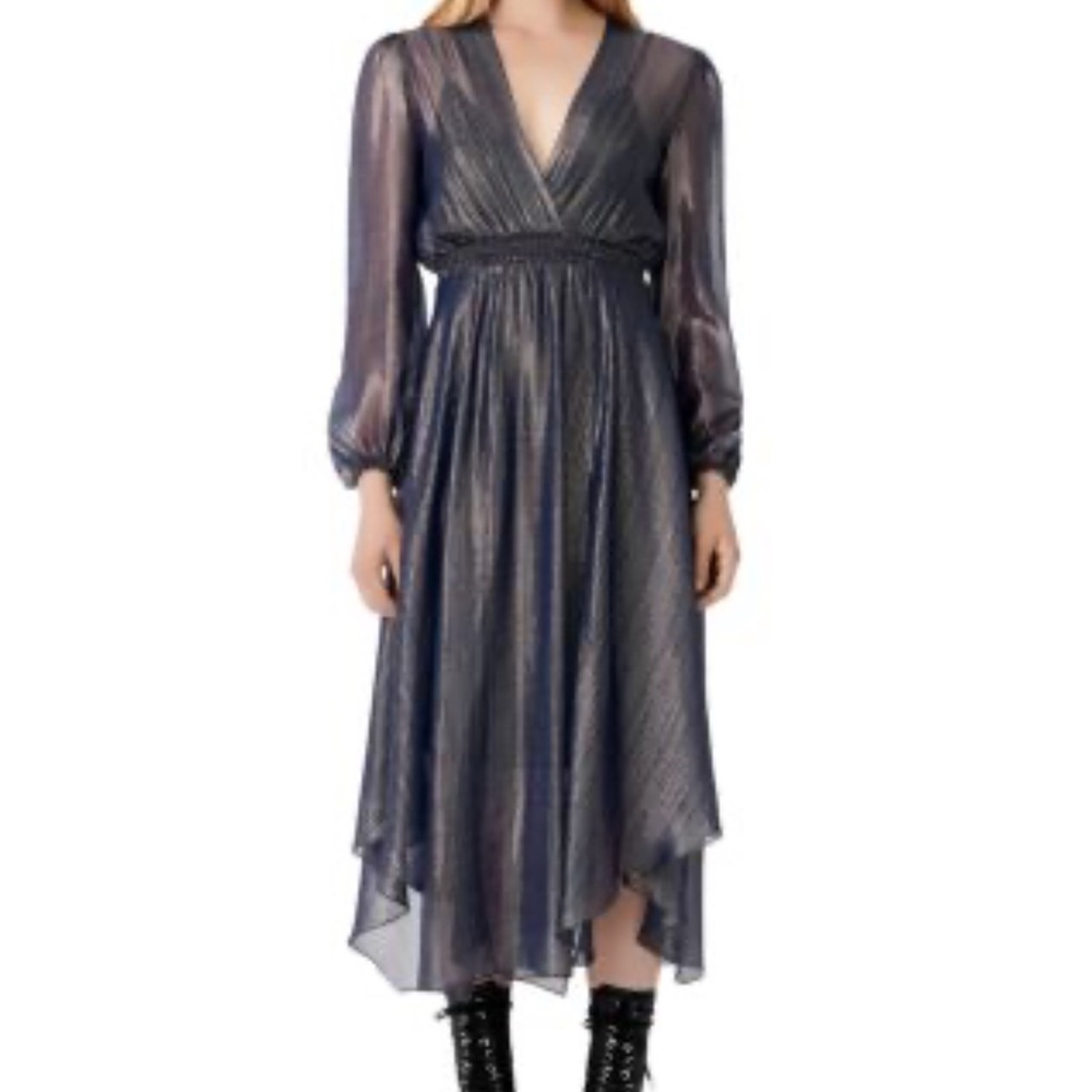 Maje Shimmering Navy Long Sleeve Dress